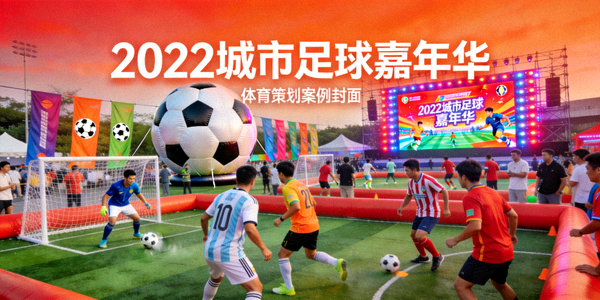 2022城市足球嘉年华体育策划案例封面 - 热闹的足球活动现场，球迷参与互动游戏